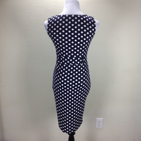 NWT Blue & White Polka Dot Sleeveless Bodcon Dress - Picture 3 of 5